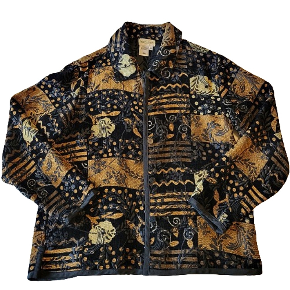 Coldwater Creek women's reversible black & tan button-down shaket size Medium
